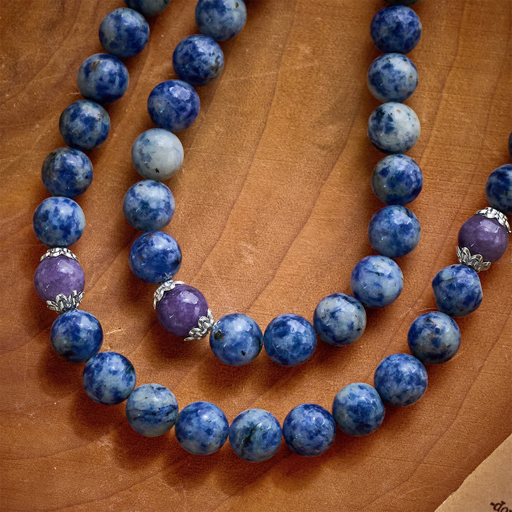 SolaceBeads Resilience Stone Rosary, Blue-White Natural Stone Beads with Sacred Cross &amp; Medal Details - image 4