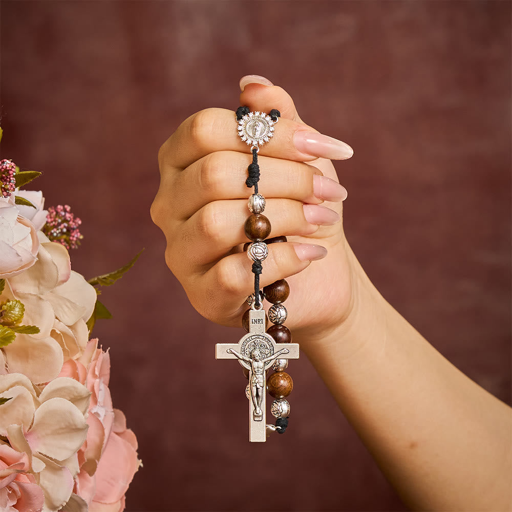 SolaceBeads Golden Sandalwood Car Rosary: For Safe Journeys with Miraculous Medal &amp; Crucifix - image 1