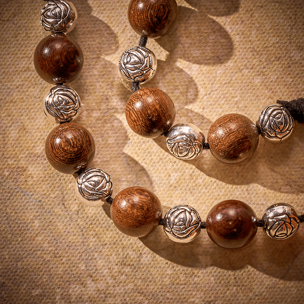 SolaceBeads Golden Sandalwood Car Rosary: For Safe Journeys with Miraculous Medal &amp; Crucifix - image 2