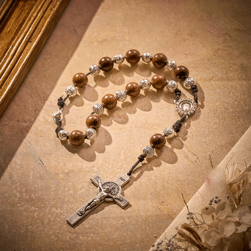 SolaceBeads Golden Sandalwood Car Rosary: For Safe Journeys with Miraculous Medal &amp; Crucifix - image 7