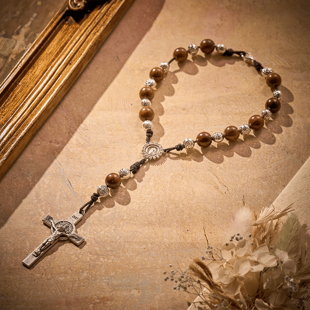 SolaceBeads Golden Sandalwood Car Rosary: For Safe Journeys with Miraculous Medal & Crucifix - image 0