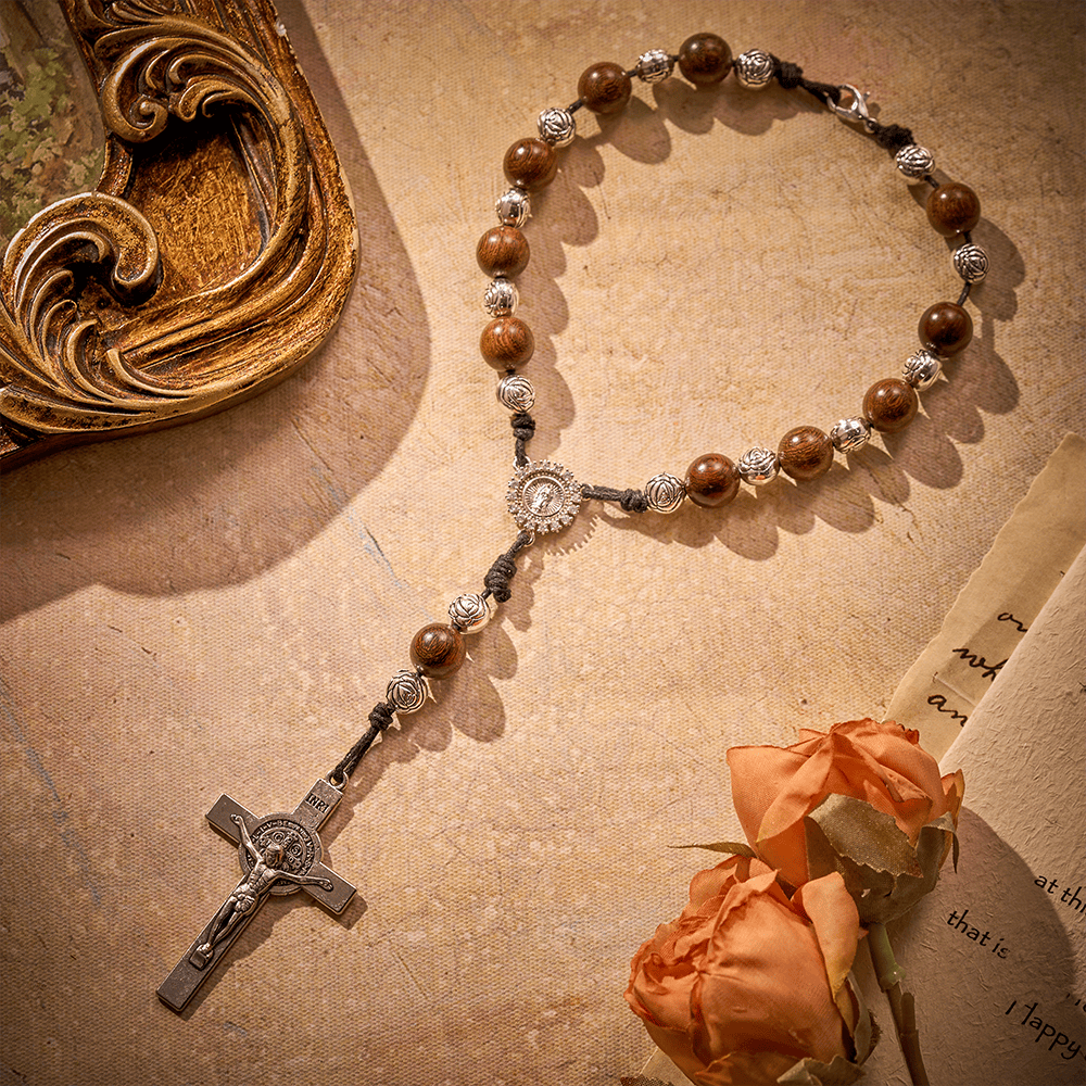 SolaceBeads Golden Sandalwood Car Rosary: For Safe Journeys with Miraculous Medal &amp; Crucifix - image 6