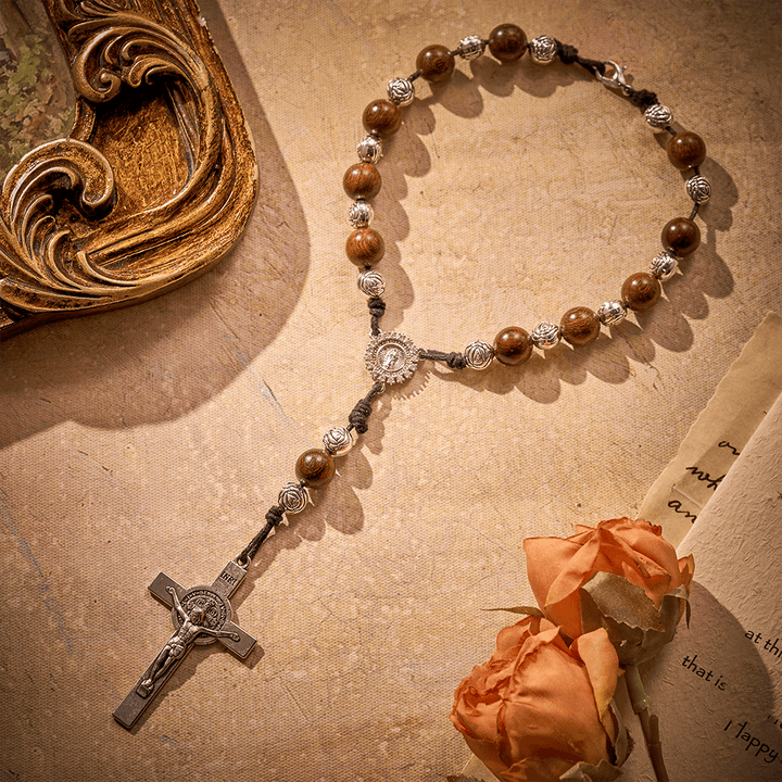 SolaceBeads Golden Sandalwood Car Rosary: For Safe Journeys with Miraculous Medal &amp; Crucifix - image 6