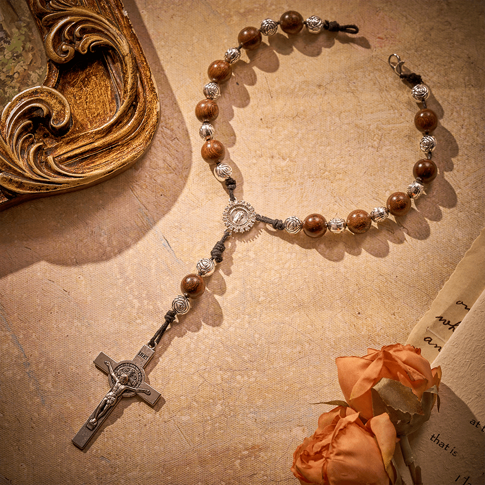 SolaceBeads Golden Sandalwood Car Rosary: For Safe Journeys with Miraculous Medal &amp; Crucifix - image 5