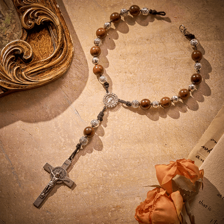 SolaceBeads Golden Sandalwood Car Rosary: For Safe Journeys with Miraculous Medal &amp; Crucifix - image 5