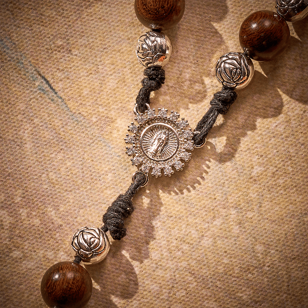 SolaceBeads Golden Sandalwood Car Rosary: For Safe Journeys with Miraculous Medal &amp; Crucifix - image 3