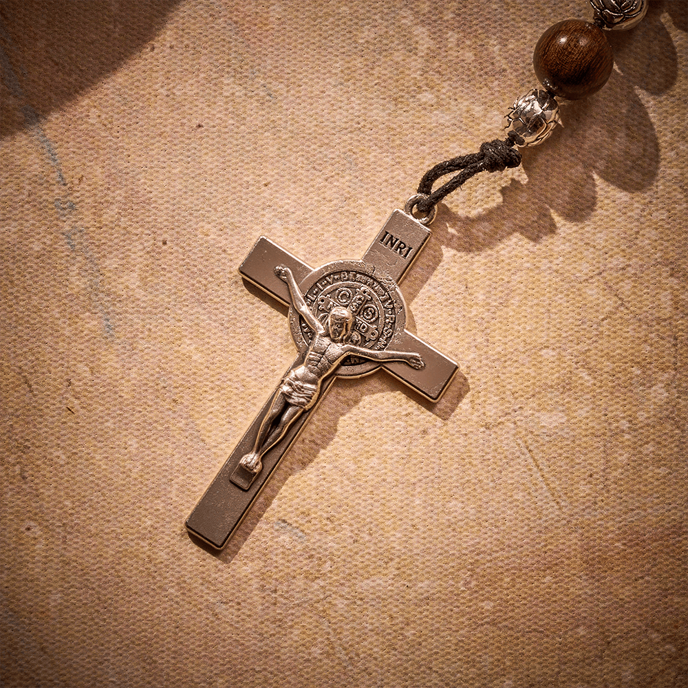 SolaceBeads Golden Sandalwood Car Rosary: For Safe Journeys with Miraculous Medal &amp; Crucifix - image 4