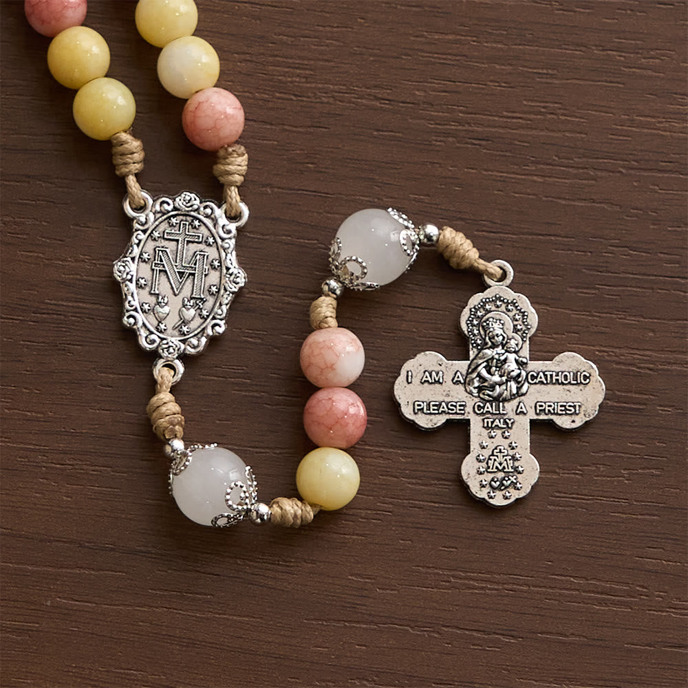 SolaceBeads Multicolor Stone Rosary, Mixed Gemstone &amp; White Jade Beads with Four-Way Cross Medal - image 8