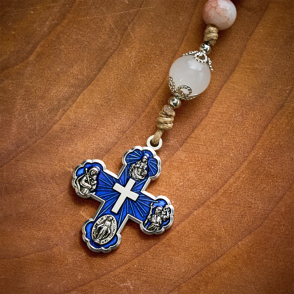 SolaceBeads Multicolor Stone Rosary, Mixed Gemstone &amp; White Jade Beads with Four-Way Cross Medal - image 6