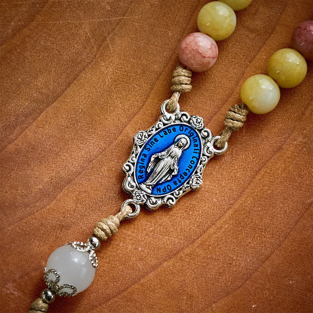 SolaceBeads Multicolor Stone Rosary, Mixed Gemstone &amp; White Jade Beads with Four-Way Cross Medal - image 7
