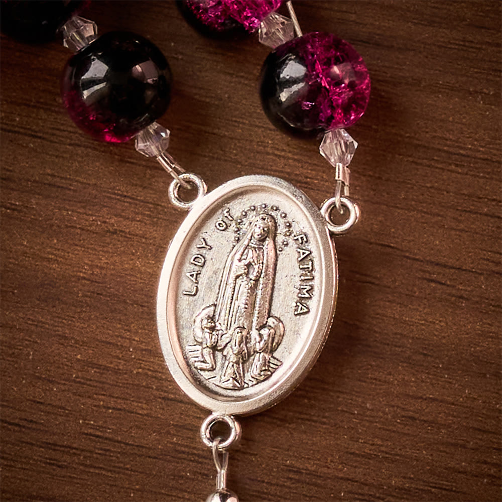 SolaceBeads Pink &amp; Black Glass Rosary: Our Lady Accent &amp; Ornate Cross, Crafted With Sparkling Devotion - image 5