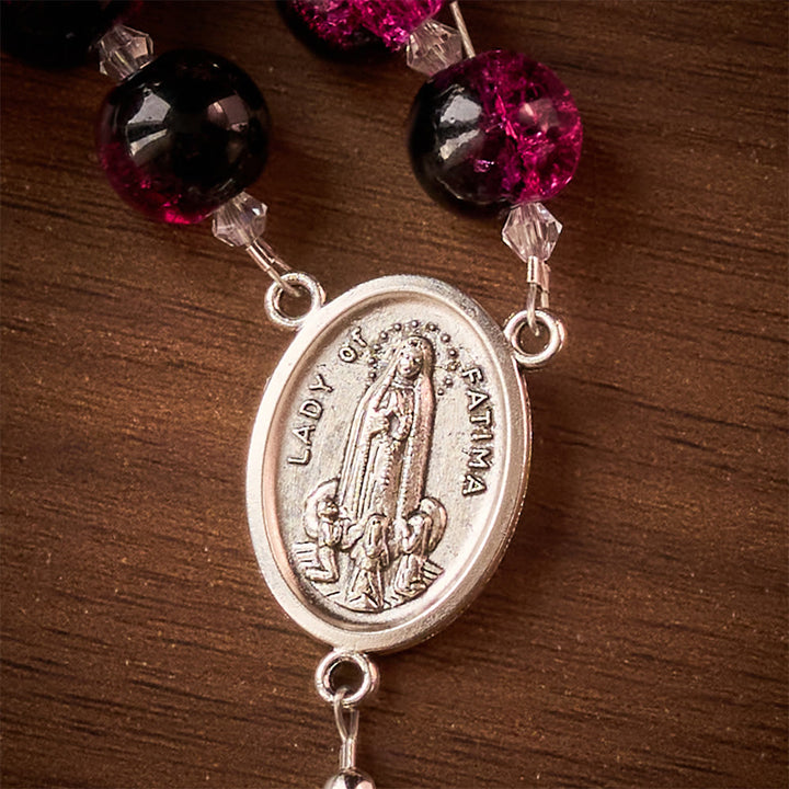 SolaceBeads Pink &amp; Black Glass Rosary: Our Lady Accent &amp; Ornate Cross, Crafted With Sparkling Devotion - image 5