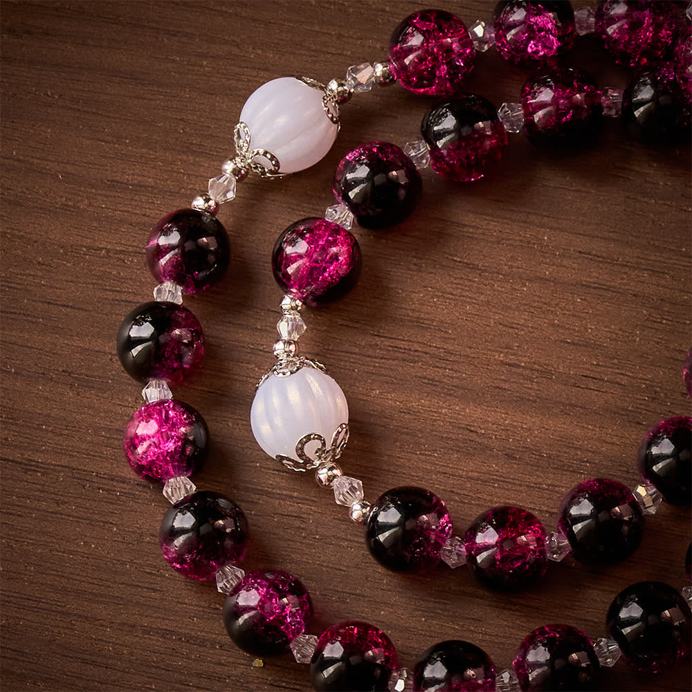 SolaceBeads Pink &amp; Black Glass Rosary: Our Lady Accent &amp; Ornate Cross, Crafted With Sparkling Devotion - image 4