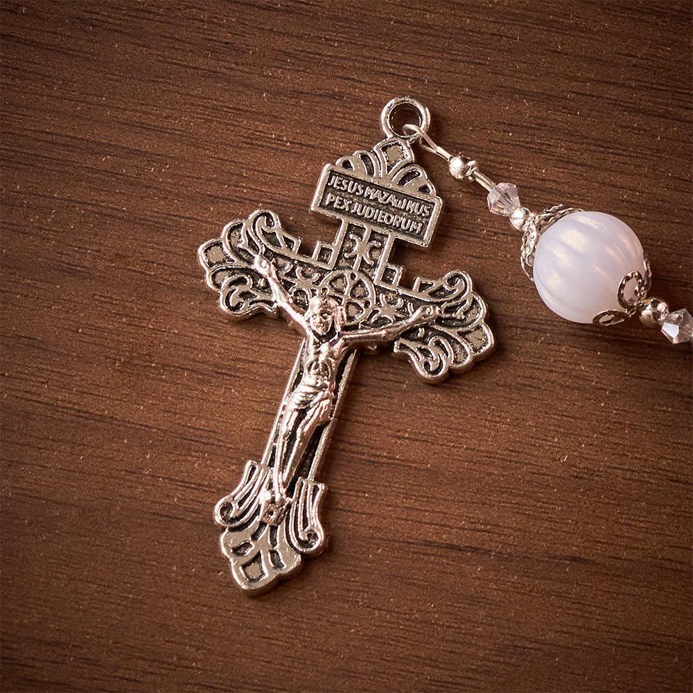 SolaceBeads Pink &amp; Black Glass Rosary: Our Lady Accent &amp; Ornate Cross, Crafted With Sparkling Devotion - image 6