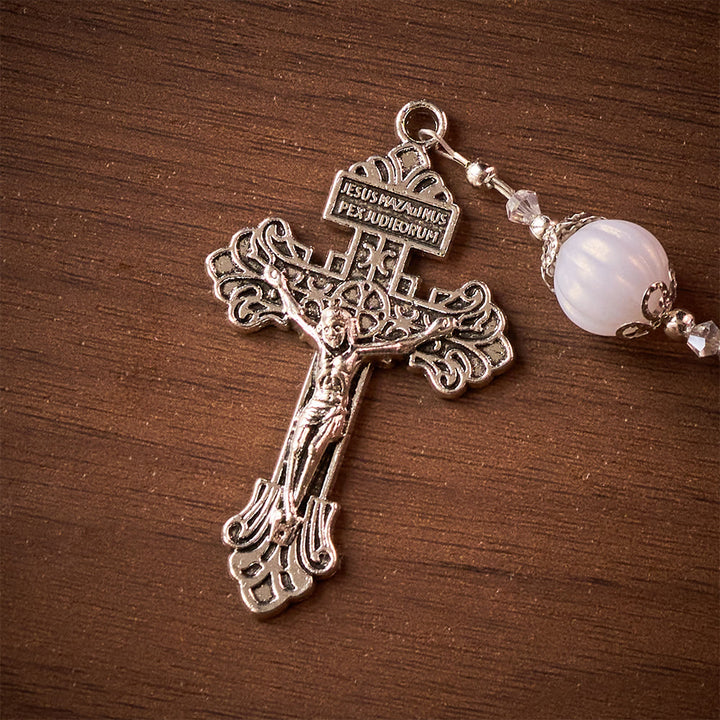 SolaceBeads Pink &amp; Black Glass Rosary: Our Lady Accent &amp; Ornate Cross, Crafted With Sparkling Devotion - image 6
