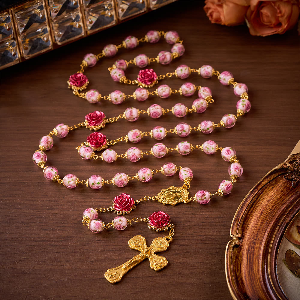 SolaceBeads Handmade Floral Glass Rosary : Lampworkbeads Beads with Rose, Crafted With Devout Spirit - image 12