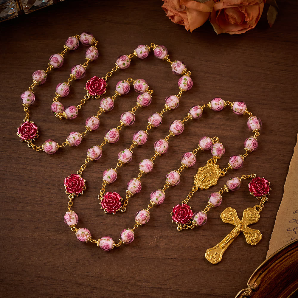 SolaceBeads Handmade Floral Glass Rosary : Lampworkbeads Beads with Rose, Crafted With Devout Spirit - image 11