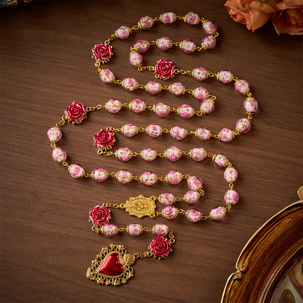 SolaceBeads Handmade Floral Glass Rosary : Lampworkbeads Beads with Rose, Crafted With Devout Spirit - image 10