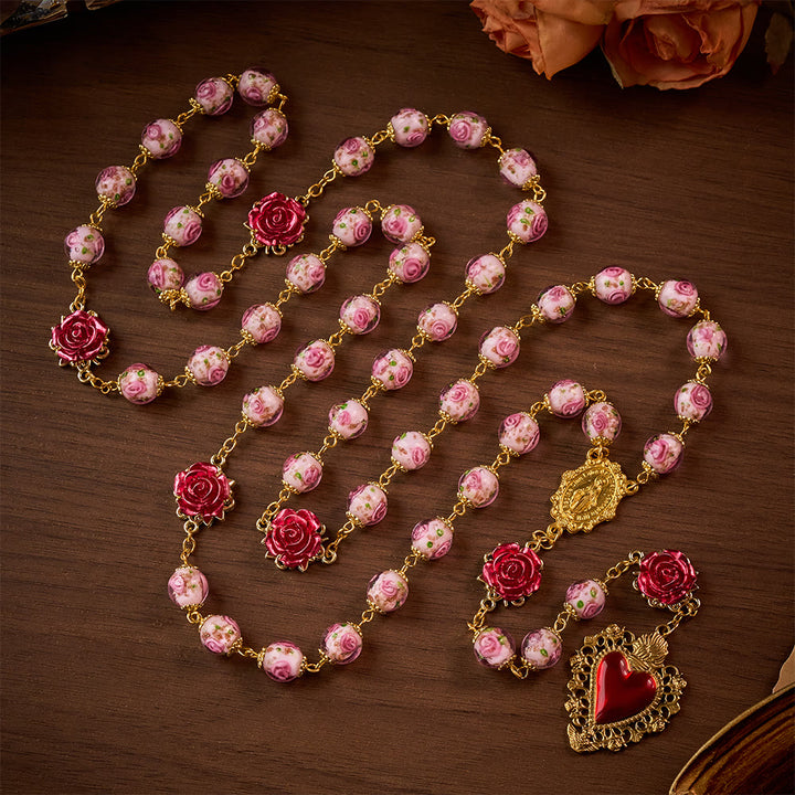 SolaceBeads Handmade Floral Glass Rosary : Lampworkbeads Beads with Rose, Crafted With Devout Spirit - image 12