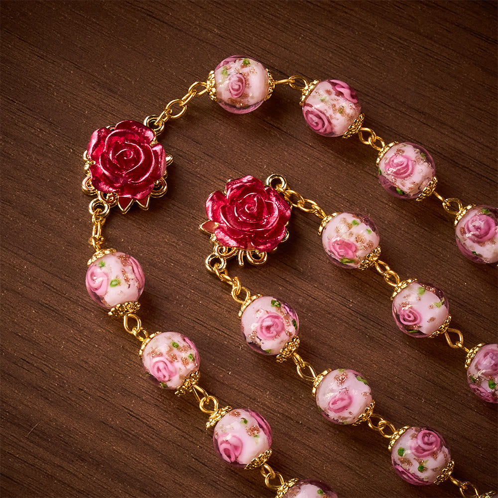 SolaceBeads Handmade Floral Glass Rosary : Lampworkbeads Beads with Rose, Crafted With Devout Spirit - image 4