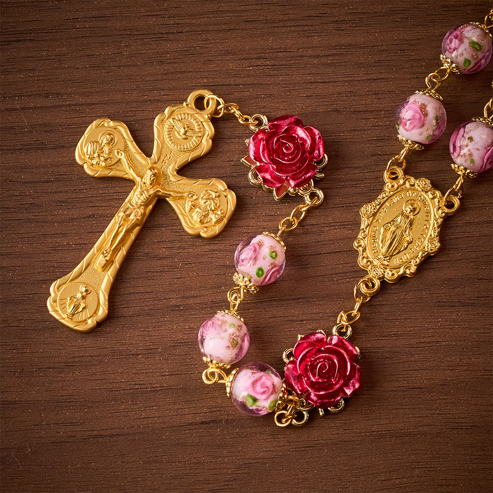 SolaceBeads Handmade Floral Glass Rosary : Lampworkbeads Beads with Rose, Crafted With Devout Spirit - image 9