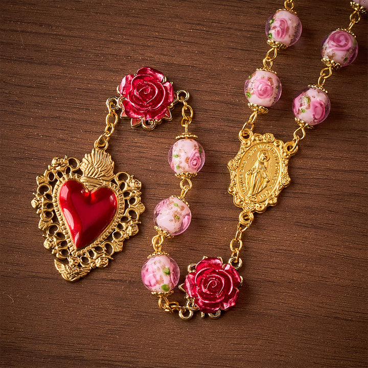 SolaceBeads Handmade Floral Glass Rosary : Lampworkbeads Beads with Rose, Crafted With Devout Spirit - image 9