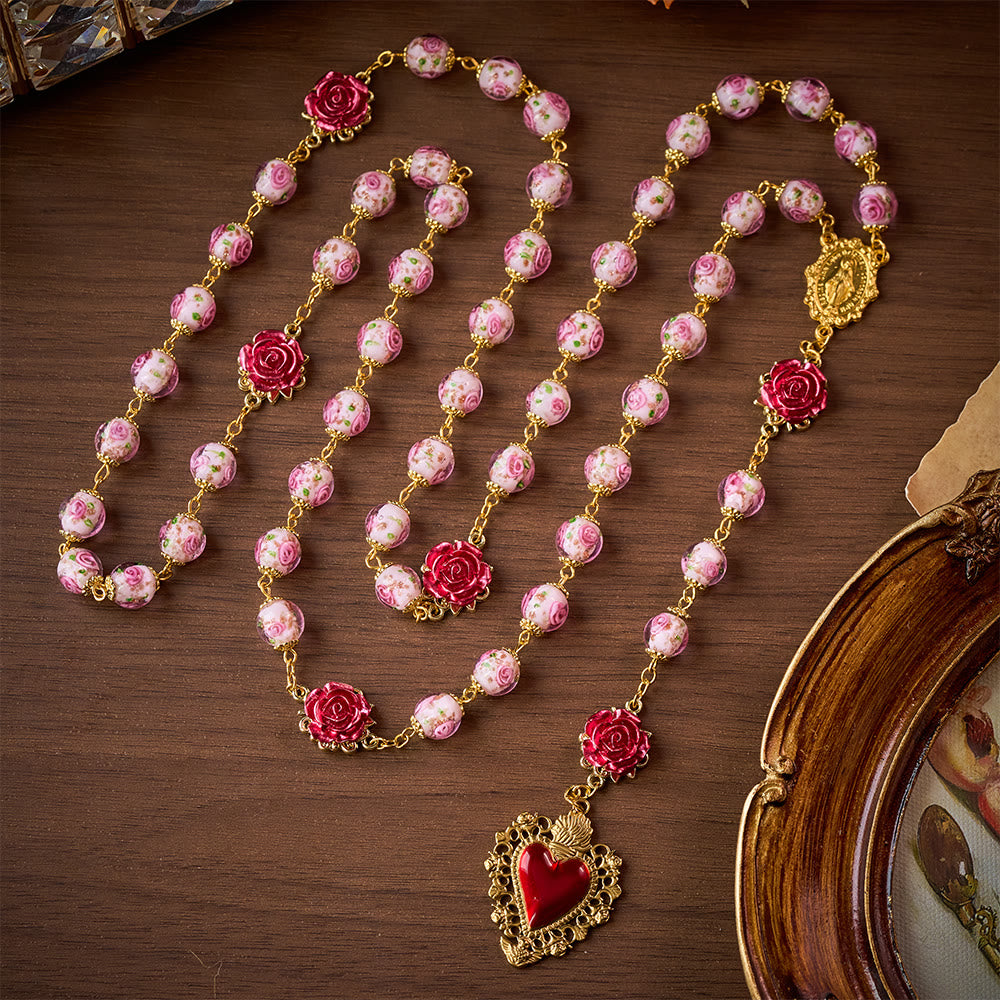 SolaceBeads Handmade Floral Glass Rosary : Lampworkbeads Beads with Rose, Crafted With Devout Spirit - image 11