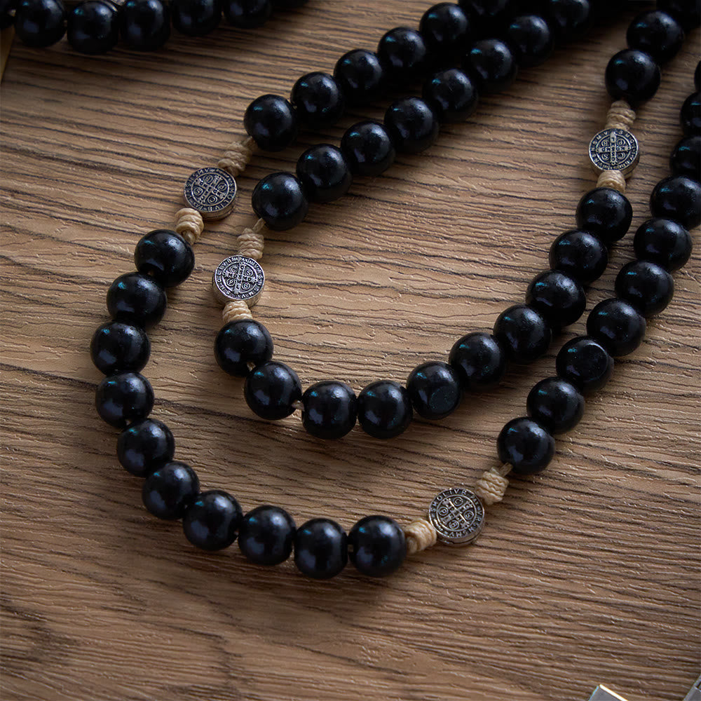 SolaceBeads 15/20 Decade Ebony Wood Rosary With St. Benedict Medals &amp; Crucifix: Protective Strength - image 6