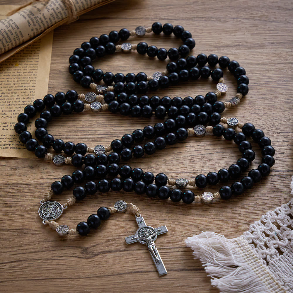 SolaceBeads 15/20 Decade Ebony Wood Rosary With St. Benedict Medals &amp; Crucifix: Protective Strength - image 10