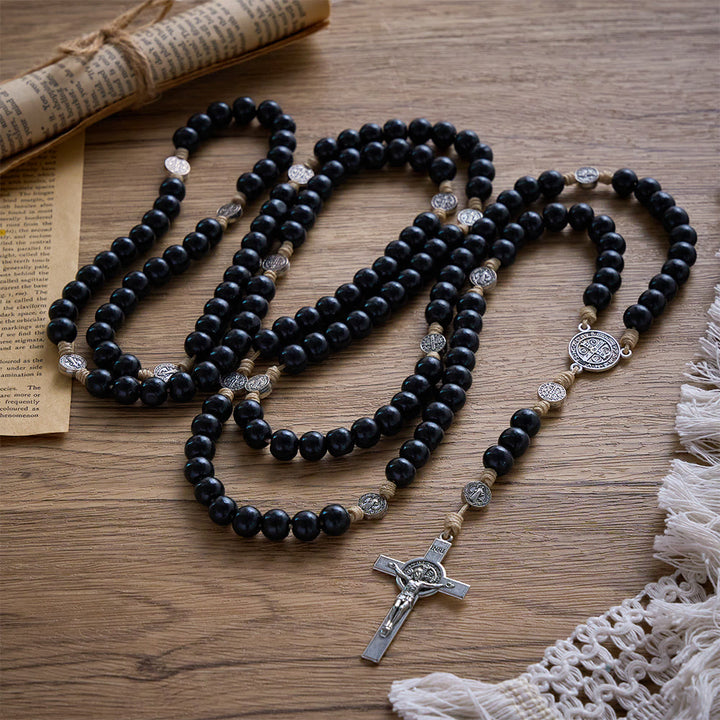 SolaceBeads 15/20 Decade Ebony Wood Rosary With St. Benedict Medals &amp; Crucifix: Protective Strength - image 4