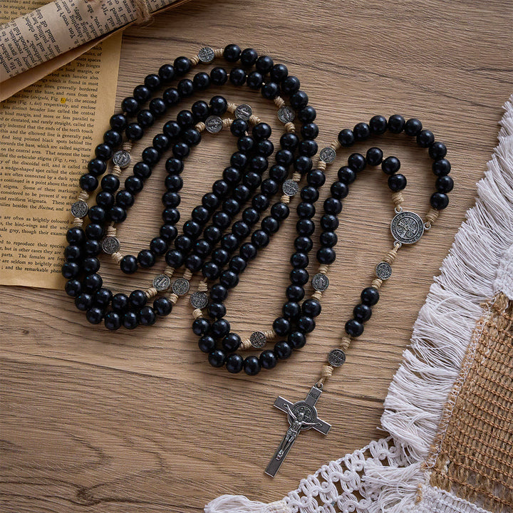 SolaceBeads 15/20 Decade Ebony Wood Rosary With St. Benedict Medals &amp; Crucifix: Protective Strength - image 5