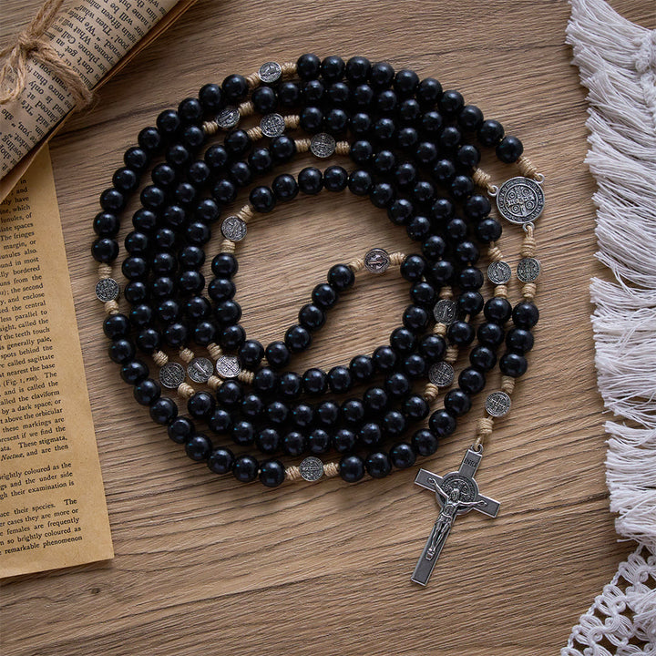 SolaceBeads 15/20 Decade Ebony Wood Rosary With St. Benedict Medals &amp; Crucifix: Protective Strength - 20 Decade - image 0