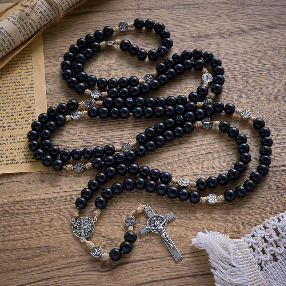 SolaceBeads 15/20 Decade Ebony Wood Rosary With St. Benedict Medals &amp; Crucifix: Protective Strength - image 9