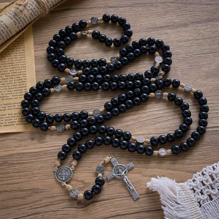 SolaceBeads 15/20 Decade Ebony Wood Rosary With St. Benedict Medals &amp; Crucifix: Protective Strength - image 9