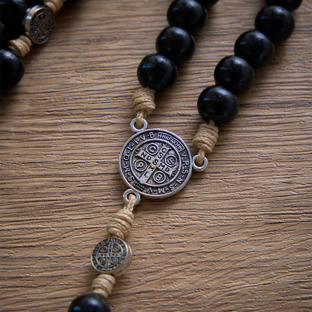 SolaceBeads 15/20 Decade Ebony Wood Rosary With St. Benedict Medals &amp; Crucifix: Protective Strength - image 7
