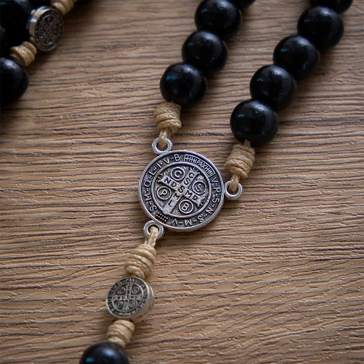 SolaceBeads 15/20 Decade Ebony Wood Rosary With St. Benedict Medals &amp; Crucifix: Protective Strength - image 7