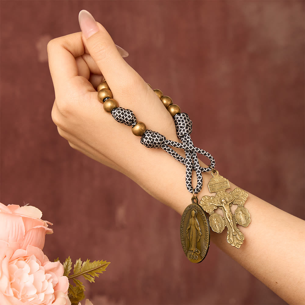 SolaceBeads Bronze Pocket Rosary With Medal &amp; Crucifix: Woven Faith Spirit - image 1