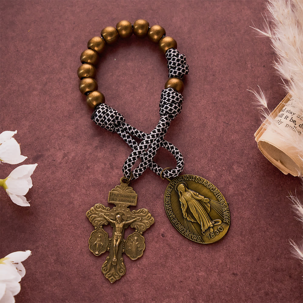 SolaceBeads Bronze Pocket Rosary With Medal & Crucifix: Woven Faith Spirit - Antique Bronze - image 0
