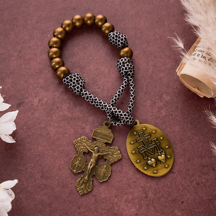 SolaceBeads Bronze Pocket Rosary With Medal &amp; Crucifix: Woven Faith Spirit - image 6