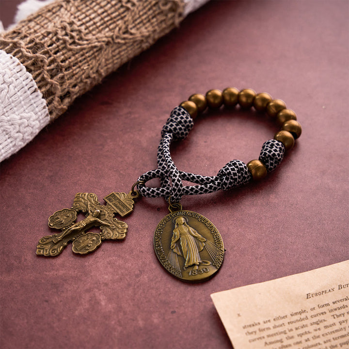 SolaceBeads Bronze Pocket Rosary With Medal &amp; Crucifix: Woven Faith Spirit - image 2