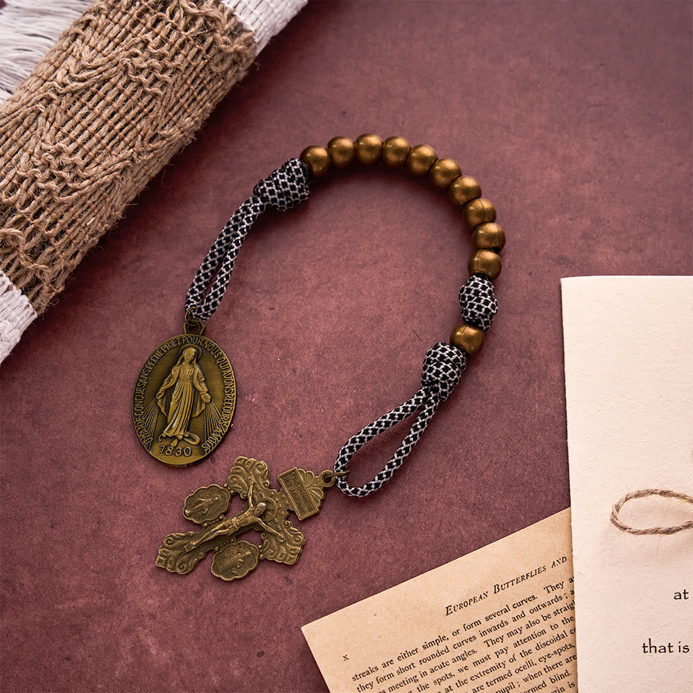 SolaceBeads Bronze Pocket Rosary With Medal &amp; Crucifix: Woven Faith Spirit - image 3