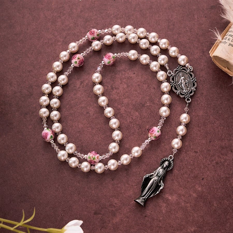 SolaceBeads Pearl Chaplet With Lampwork Accents & Marian Charm: Devout Spirit - Maria - image 0