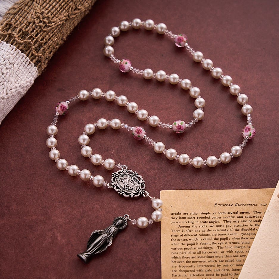 SolaceBeads Pearl Chaplet With Lampwork Accents &amp; Marian Charm: Devout Spirit - image 3