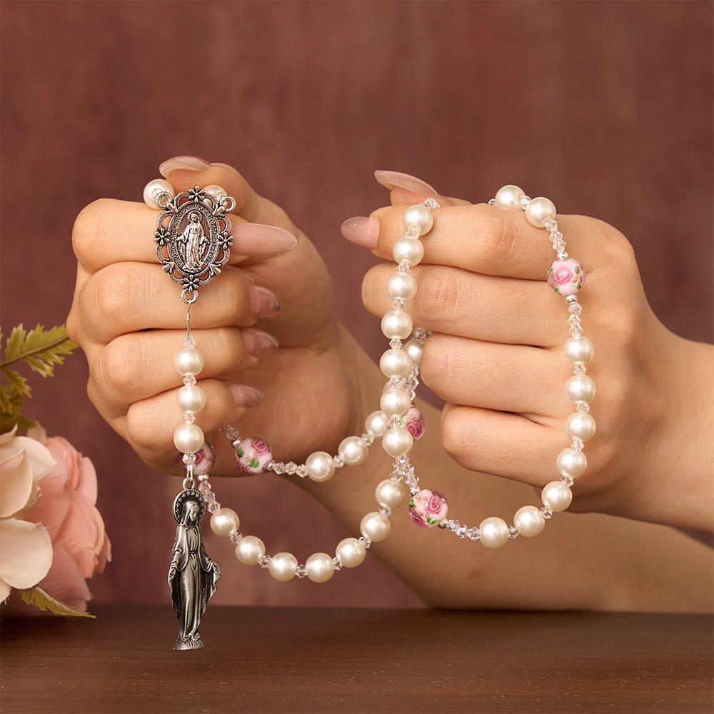 SolaceBeads Pearl Chaplet With Lampwork Accents &amp; Marian Charm: Devout Spirit - image 1