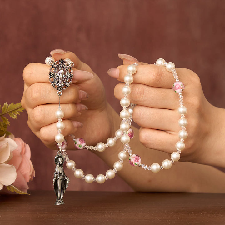 SolaceBeads Pearl Chaplet With Lampwork Accents &amp; Marian Charm: Devout Spirit - image 1