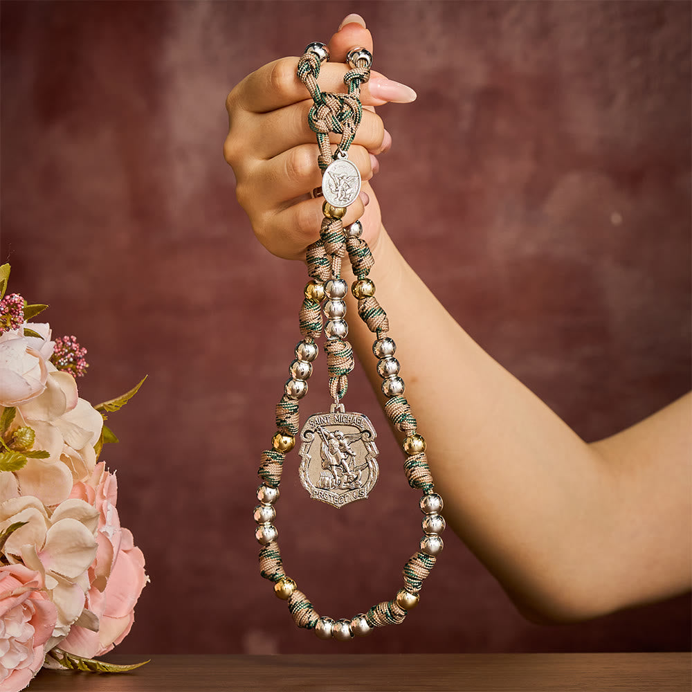 SolaceBeads Handcrafted Two-Tone Rosary, Silver &amp; Gold Beads with Angel Pendant: Guardian Devotion - image 1