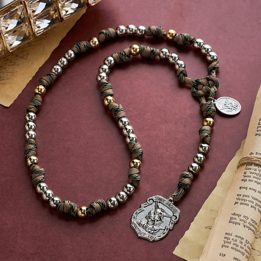 SolaceBeads Handcrafted Two-Tone Rosary, Silver &amp; Gold Beads with Angel Pendant: Guardian Devotion - image 3