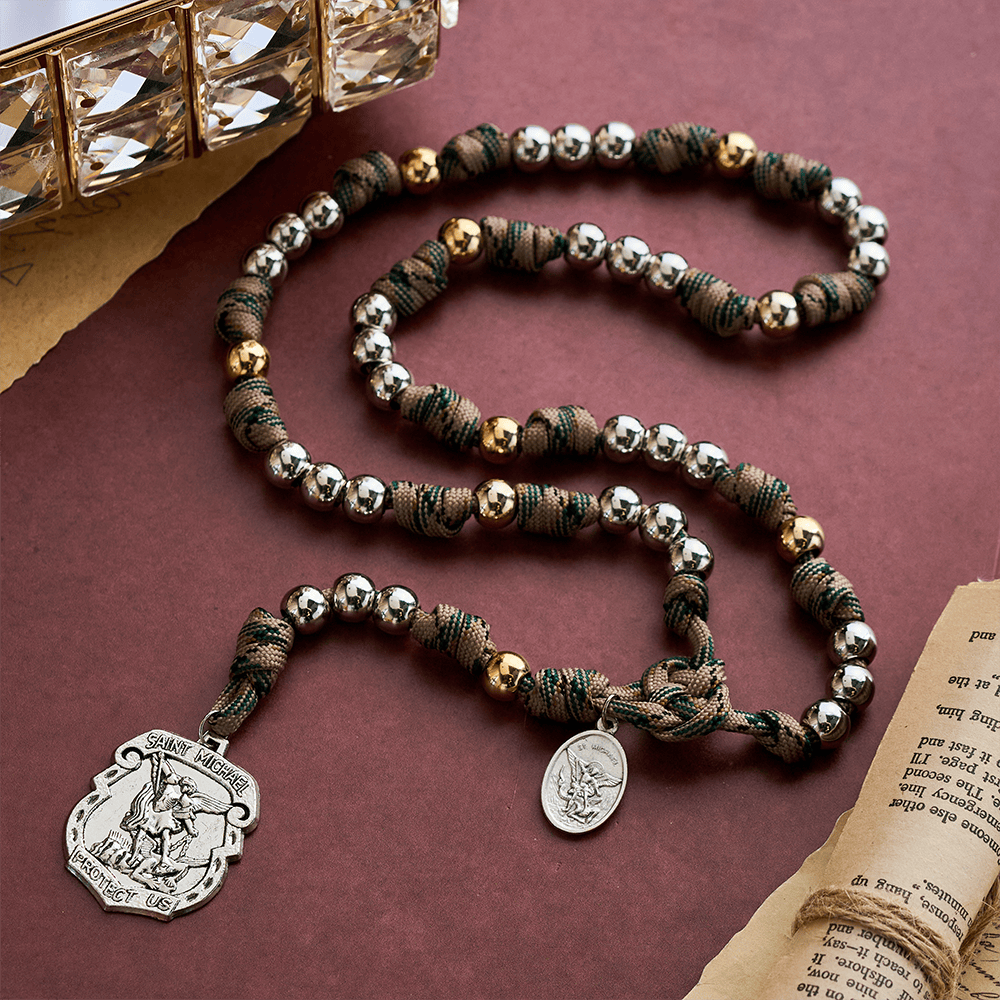 SolaceBeads Handcrafted Two-Tone Rosary, Silver &amp; Gold Beads with Angel Pendant: Guardian Devotion - image 2