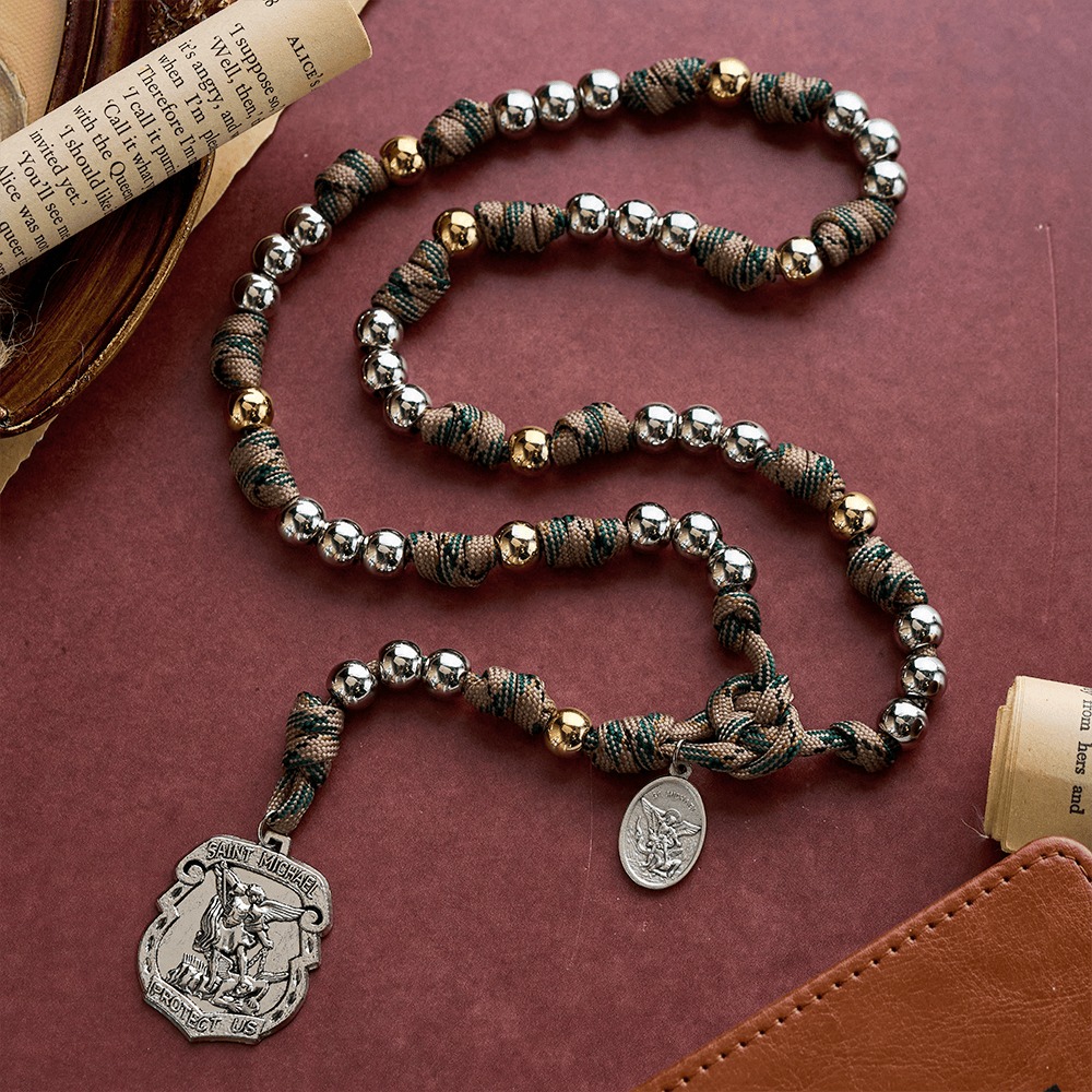 SolaceBeads Handcrafted Two-Tone Rosary, Silver &amp; Gold Beads with Angel Pendant: Guardian Devotion - image 8