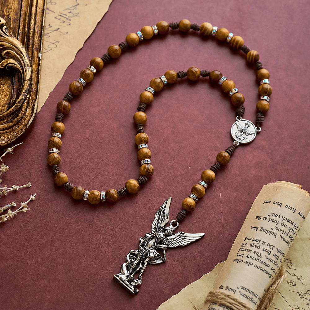 SolaceBeads Sandalwood Rosary Chaplet With Spirit Dove &amp; Archangel Charm: Protective Devotion - image 1
